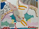a picture of a painting of a bird flying in the sky