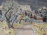 a picture of a painting of a landscape with trees