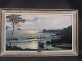 a picture of a painting of a boat on the water