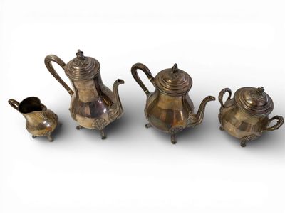 4 pièces service à thé-café en argent (poinçons Minerve) (Poids  2410. - Photo 1