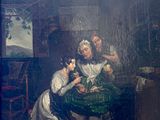 tableau représentant un homme et une femme assis sur une chaise devant une fenêtre