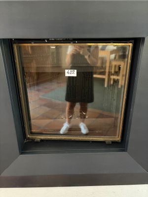a reflection of a woman in a dress in a mirror