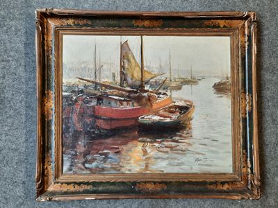 une image d'une peinture de bateaux sur l'eau