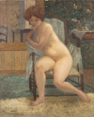 une image représentant un tableau d'une femme nue assise sur une chaise