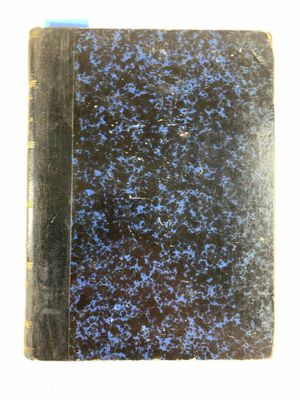 un vieux livre parsemé de taches bleues, posé sur une surface blanche