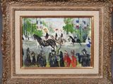 une image représentant un tableau d'une calèche tirée par des chevaux avec des personnes à bord