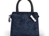 the small bag is blue and black with a tag on it