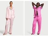 three women in pink pajamas and matching pajamas posing for the camera