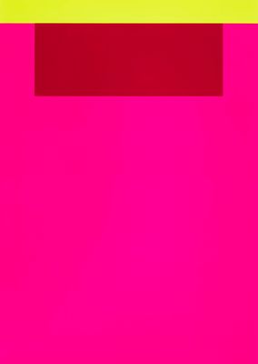 an image of a pink and yellow painting with a red rectangle