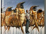 the cover of a comic book with an image of a man standing in front of a group of birds