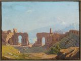 a painting of a view of the ruins of an ancient city