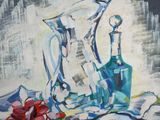 a painting of a pitcher and a bottle on a table