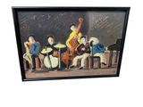 tableau représentant un groupe de personnes jouant de la musique sur une scène