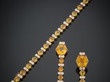 un ensemble composé d'un collier et de boucles d'oreilles en diamants et citrine