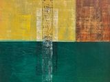 un tableau représentant un grand immeuble au milieu d'un champ vert et jaune