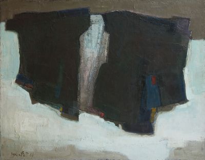 une peinture à l'huile représentant un pantalon suspendu à un portant