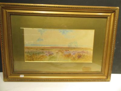 an oil painting of a field with a sky and clouds in the background