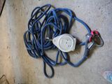 a blue rope with a white hook attached to it
