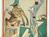 une vieille affiche de propagande russe représentant un homme en uniforme et un chien