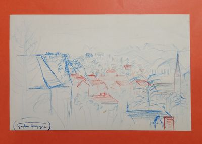 an image of a drawing of a view of a city from a distance