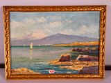 a painting of a sailboat on the water in a gold frame