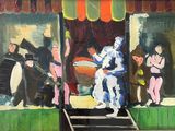 un tableau représentant un homme déguisé en clown sur une scène