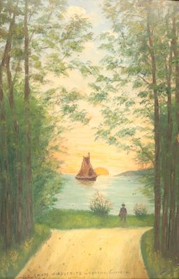 A. MENAGER (Xxe siècle), Navire au soleil couchant près de l…