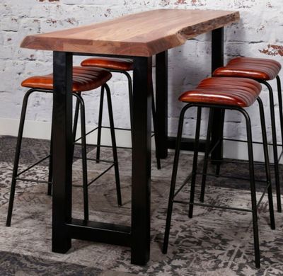 Table de bar STACY -en acacia et métal noir , Dimensions (Lx…