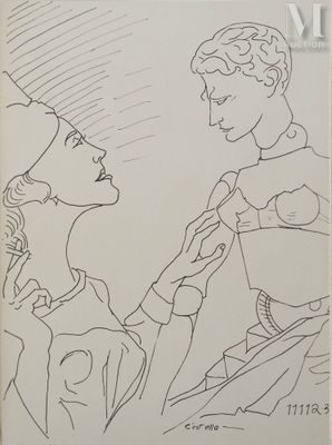 dessin représentant un homme et une femme en train de discuter dans une pièce