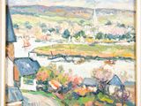 an image of a painting of a view of a town from a window