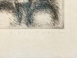 a black and white drawing of a horse in a field