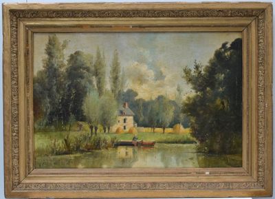 an image of a painting of a boat on a river