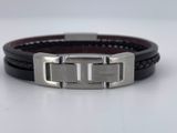 a black leather bracelet with two stainless clasps