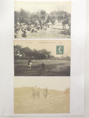 deux vieilles photos en noir et blanc représentant des personnes et des animaux dans un champ