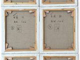 six framed pictures of numbers on a white board with a wooden frame