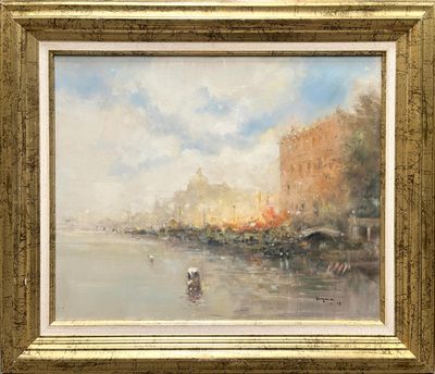 an image of a painting of a boat on a river