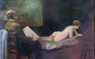 une peinture représentant une femme nue allongée sur un lit