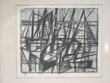 drawing of a black and white abstract piece of art in a wooden frame