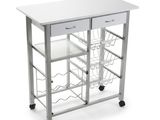an image of a kitchen cart with baskets on it