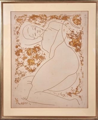 Alain BONNEFOIT (né en 1937). "Nu couché", lithographie, E.