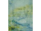 une peinture représentant une œuvre aux couleurs bleues et vertes sur fond blanc