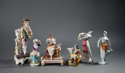 Lot de SUJETS en porcelaine comprenant fileuse et amour, galant au bou - Photo 1