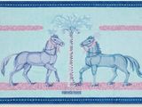 a painting of two horses and a man on a horse
