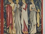 a picture of a painting of a group of people in a field