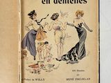an old book with a picture of a woman and two children