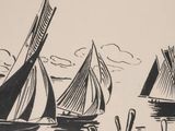three boats that are floating in the water