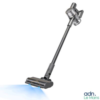 a close up of a cordless vacuum cleaner on a white background