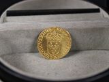 une pièce d'or posée dans une boîte sur une table