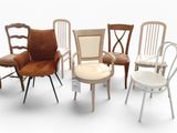 six chairs that are arranged in a circle on a white surface