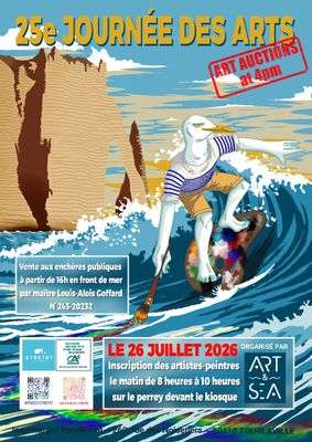 affiche représentant un homme sur une planche de surf, chevauchant une vague dans l'océan